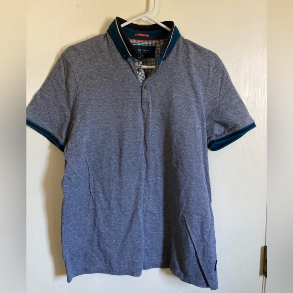 *Ted Baker Men's Heather Blue Short Sleeve Small Polo Shirt #PK